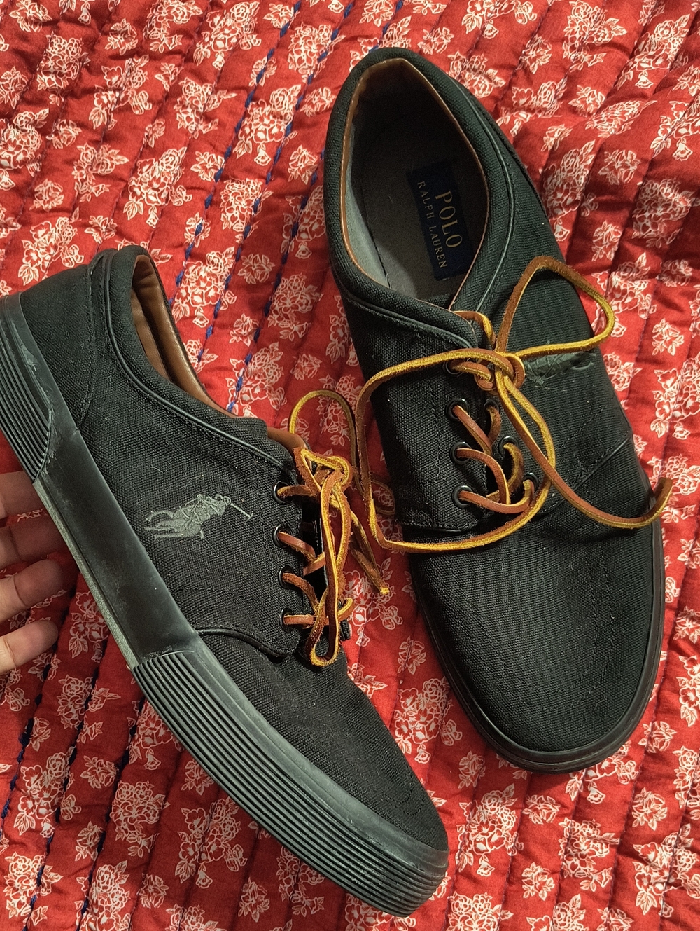 Polo by Ralph Lauren Black Canvas Sneakers with Tan Laces